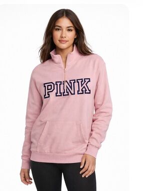 PINK Victoria's Secret Pink 1/4 Zip  Fleece Kangaroo Pocket Sweatshirt S NWOT